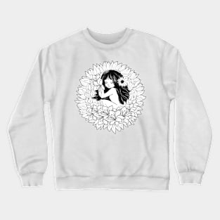 A beautiful girl sleeps sweetly in a flower blossom. Crewneck Sweatshirt